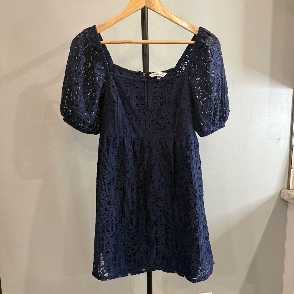 Speechless Navy Lace Square Neck Mini Dress